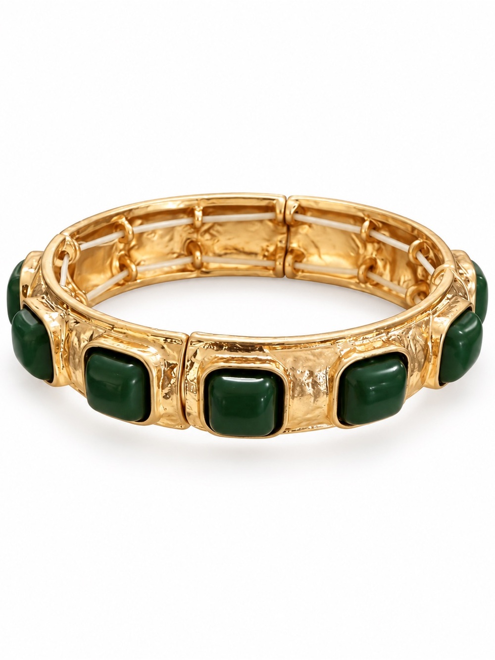 Persimmon Stretch Bracelet with Green Cabochon Accents
